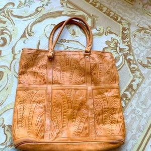 Hand tooled large leather satchel